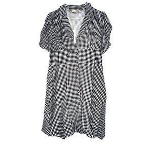 Black & White Gingham Lovestitch Womens Dress With Button Front & Short Sleeves